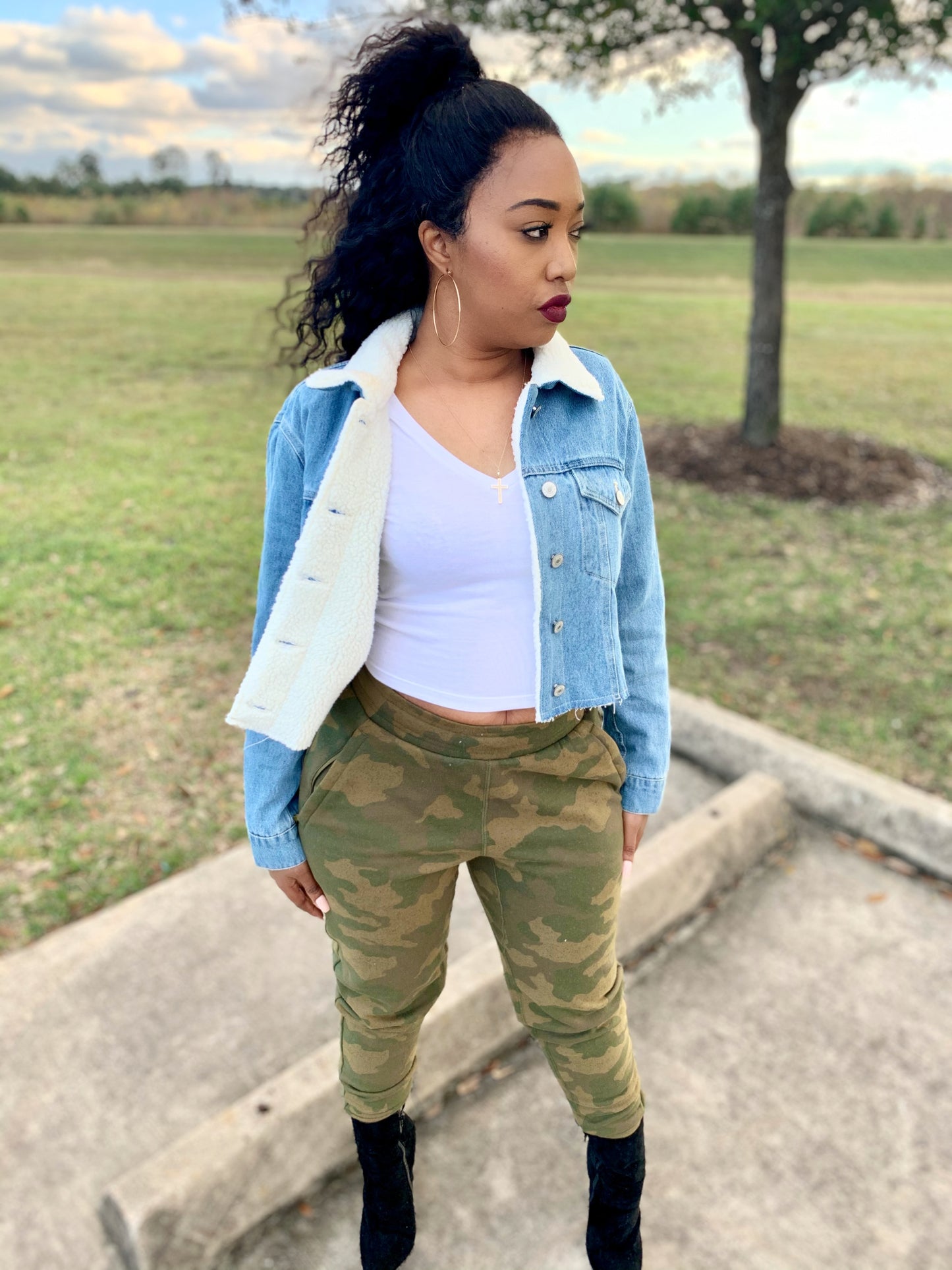 Whoo Crop Top Denim Coat